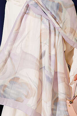 Soyut Yaprak Desen Bambu Kraş Şal Lila - Başörtüsü