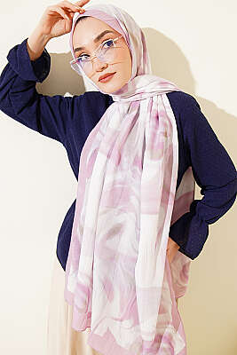 Soyut Yaprak Desen Bambu Kraş Şal Pudra 