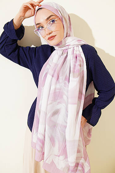 Soyut Yaprak Desen Bambu Kraş Şal Pudra - Başörtüsü