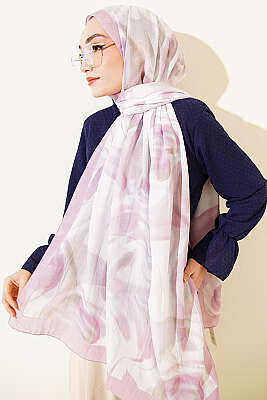 Soyut Yaprak Desen Bambu Kraş Şal Pudra - Başörtüsü