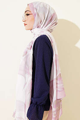 Soyut Yaprak Desen Bambu Kraş Şal Pudra - Başörtüsü