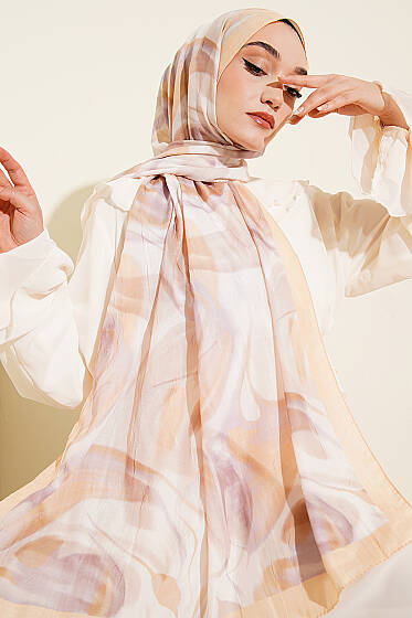 Soyut Yaprak Desen Bambu Kraş Şal Sarı - Başörtüsü