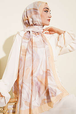 Soyut Yaprak Desen Bambu Kraş Şal Sarı - Başörtüsü