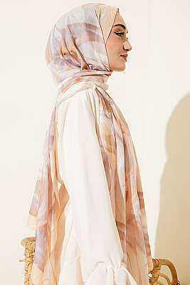 Soyut Yaprak Desen Bambu Kraş Şal Sarı - Başörtüsü