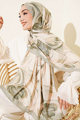 Soyut Yaprak Desen Bambu Kraş Şal Su Yeşili - Başörtüsü