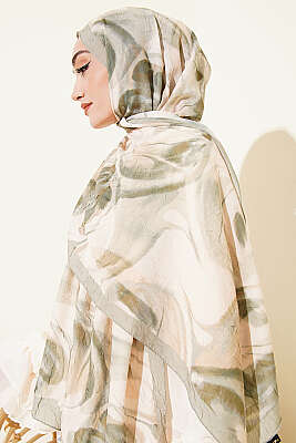 Soyut Yaprak Desen Bambu Kraş Şal Su Yeşili - Başörtüsü