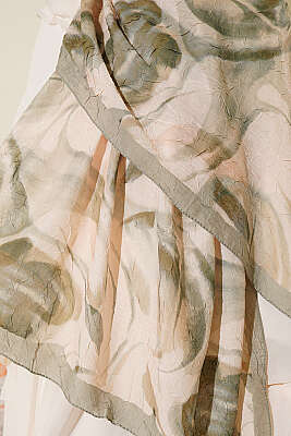 Soyut Yaprak Desen Bambu Kraş Şal Su Yeşili - Başörtüsü