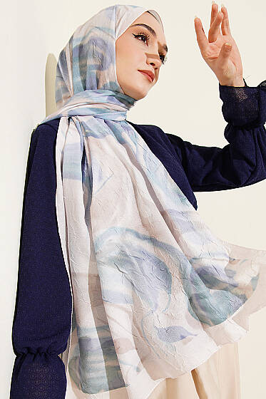 Soyut Yaprak Desen Bambu Kraş Şal Taş - Başörtüsü