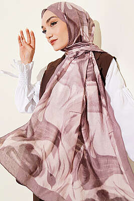 Soyut Yaprak Desen Bambu Kraş Şal Vizon - ŞEHRİ ŞAL