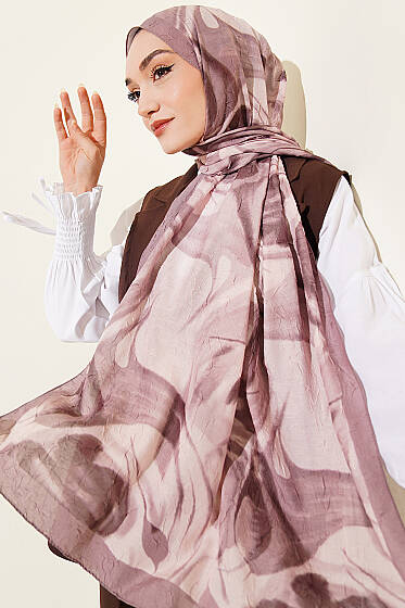 Soyut Yaprak Desen Bambu Kraş Şal Vizon - Başörtüsü