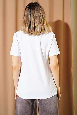 Special Mini Taş Baskılı T-shirt Beyaz - Kadın Giyim Modelleri