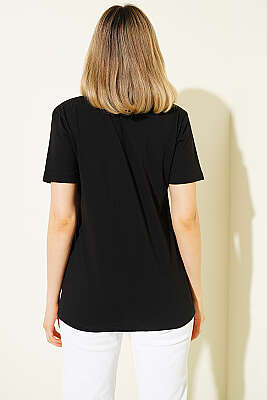 Special Mini Taş Baskılı T-shirt Siyah - Kadın Giyim Modelleri