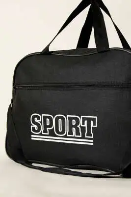 Sport Baskılı Fermuarlı Spor Çanta Siyah - Kol Çantası