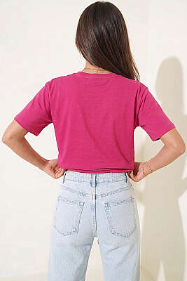 Stay Cool Baskılı T-shirt Fuşya - Kadın Giyim Modelleri