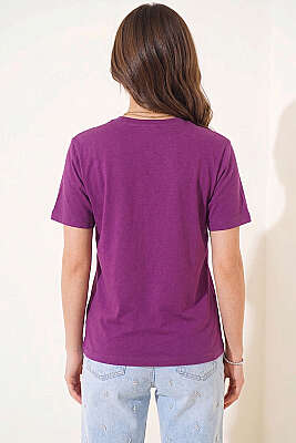 Stay Cool Baskılı T-shirt Mor - Kadın Giyim Modelleri