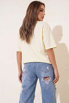 Stay Cool Baskılı T-shirt Sarı - Kadın Giyim Modelleri