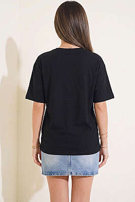 Stay Cool Baskılı T-shirt Siyah - Kadın Giyim Modelleri