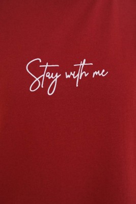Stay With Me Baskılı Burgonya Tunik - Tunik