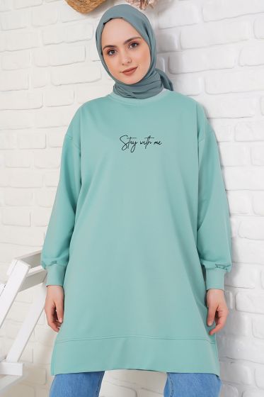Stay With Me Baskılı Çağla Yeşili Tunik - Tunik