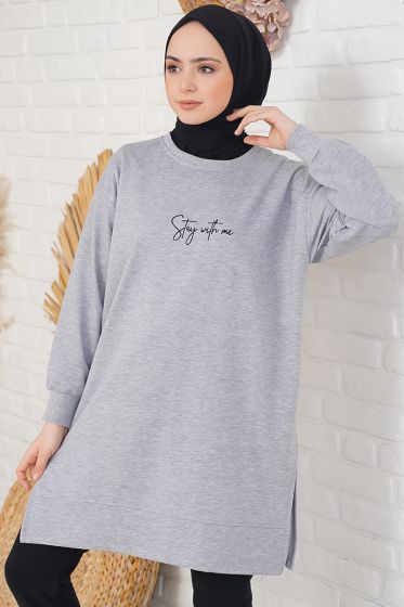 Stay With Me Baskılı Gri Tunik - Tunik