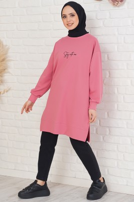 Stay With Me Baskılı Gül Kurusu Tunik - Tunik