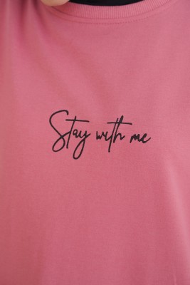 Stay With Me Baskılı Gül Kurusu Tunik - Tunik