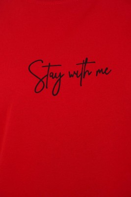 Stay With Me Baskılı Kırmızı Tunik - Thumbnail