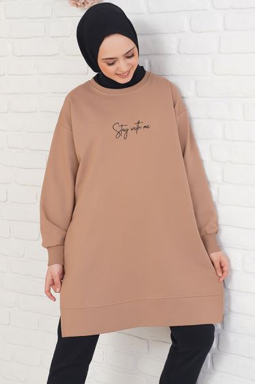 Stay With Me Baskılı Latte Tunik - Tunik