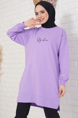 Stay With Me Baskılı Lila Tunik - Tunik