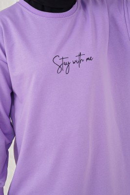 Stay With Me Baskılı Lila Tunik - Tunik