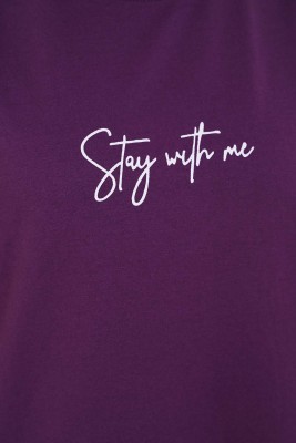 Stay With Me Baskılı Mor Tunik - Tunik