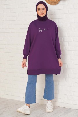 Stay With Me Baskılı Mor Tunik - Tunik