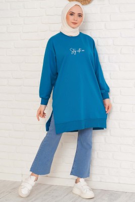 Stay With Me Baskılı Petrol Tunik - Tunik