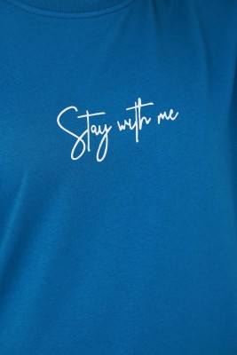 Stay With Me Baskılı Petrol Tunik - Tunik