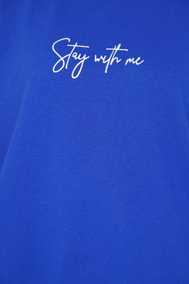 Stay With Me Baskılı Saks Tunik - Tunik
