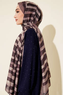 Stick Desen Lina Şal Açık Kahve - Başörtüsü