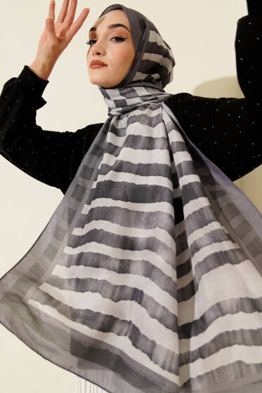 Stick Desen Lina Şal Füme - Başörtüsü