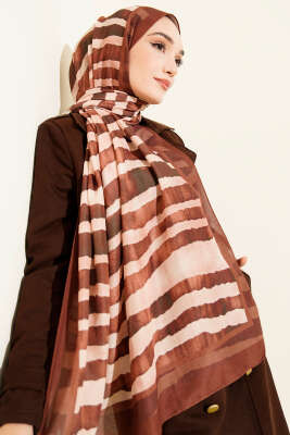 Stick Desen Lina Şal Kahve - Başörtüsü