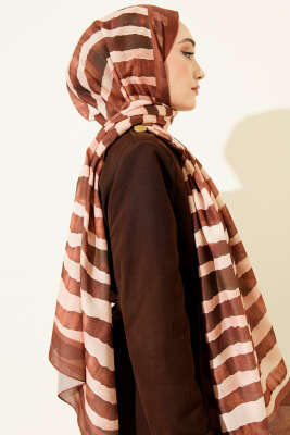 Stick Desen Lina Şal Kahve - Başörtüsü