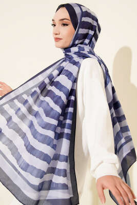 Stick Desen Lina Şal Lacivert 