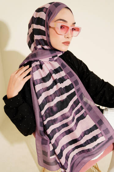 Stick Desen Lina Şal Lila - Başörtüsü