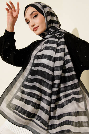 Stick Desen Lina Şal Siyah - Başörtüsü
