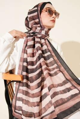 Stick Desen Lina Şal Siyah Latte 