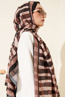 Stick Desen Lina Şal Siyah Latte - Başörtüsü