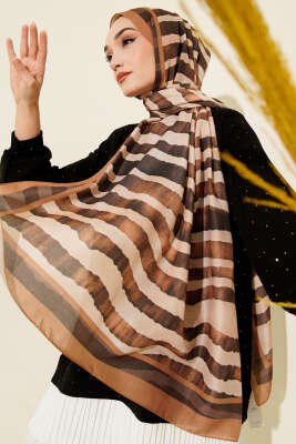 Stick Desen Lina Şal Tütün - Başörtüsü