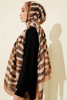 Stick Desen Lina Şal Tütün - Başörtüsü