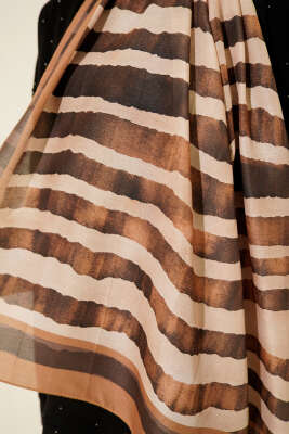 Stick Desen Lina Şal Tütün - Başörtüsü