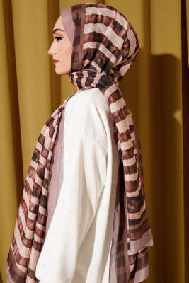 Stick Desen Lina Şal Vizon - Başörtüsü