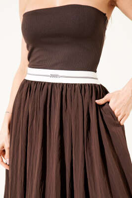 Straplez Garni Detaylı Midi Elbise Kahve - Kadın Giyim Modelleri