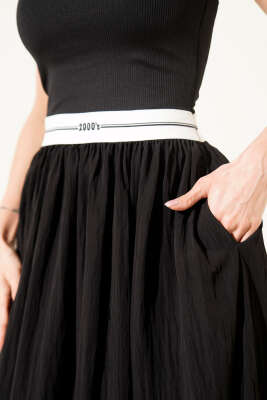 Straplez Garni Detaylı Midi Elbise Siyah - Kadın Giyim Modelleri